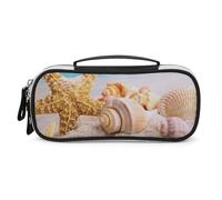 JiuPopular Bolsa de cosméticos portátil de poliuretano, bolsa de papelería con diseño de estrella de mar de mar utilizada como estuche para lápices para oficina y escuela, bolsa de viaje de negocios o
