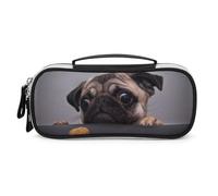 JiuPopular Bolsa de cosméticos portátil de poliuretano, bolsa de papelería con diseño de perro carlino utilizado como estuche para lápices para oficina y escuela, bolsa de viaje de negocios o caja de