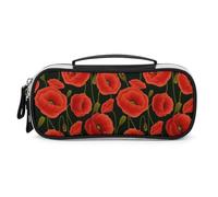 JiuPopular Bolsa de cosméticos portátil de poliuretano, bolsa de papelería con flores de amapola roja, se utiliza como estuche para lápices para oficina y escuela, bolsa de viaje de negocios o caja de