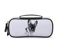 JiuPopular Bolsa de cosméticos portátil de poliuretano, bolsa de papelería de bulldog francés, se utiliza como estuche para lápices para oficina y escuela, bolsa de viaje de negocios o caja de