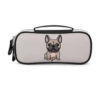 JiuPopular Bolsa de cosméticos portátil de poliuretano, bolsa de papelería de bulldog francés, se utiliza como estuche para lápices para oficina y escuela, bolsa de viaje de negocios o caja de