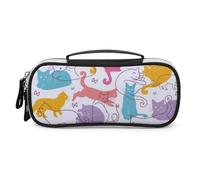 JiuPopular Bolsa de cosméticos portátil de poliuretano, bolsa de papelería de gato con hilo utilizado como estuche para lápices para oficina y escuela, bolsa de viaje de negocios o caja de