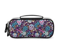 JiuPopular Bolsa de cosméticos portátil de poliuretano, bolsa de papelería mexicana de día de muertos, se utiliza como estuche para lápices para oficina y escuela, bolsa de viaje de negocios o caja de