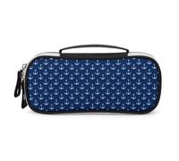 JiuPopular Bolsa de cosméticos portátil de poliuretano, bolsa de papelería náutica con puntos de ancla utilizada como estuche para lápices para oficina y escuela, bolsa de viaje de negocios o caja de