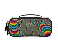 JiuPopular Bolsa de cosméticos portátil de poliuretano, bolsa de papelería psicodélico con diseño de arco iris, se utiliza como estuche para lápices para oficina y escuela, bolsa de viaje de negocios