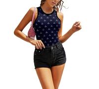 JiuPopular Camiseta sin mangas con textura de pared de ladrillo rojo para mujer, camiseta sin mangas para yoga, chaleco deportivo, Anclajes simples con temática náutica, S