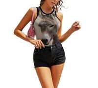 JiuPopular Camiseta sin mangas para mujer, diseño de cielo estrellado, color negro con purpurina, camiseta de yoga, chaleco deportivo, Lindo burro, L
