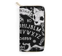 JiuPopular Cartera de cuero, cabeza de calavera de gato, tablero de bruja, gótico negro, tamaño pequeño y gran capacidad, fácil de transportar, Estilo:, 19.7x10.5cm, Moderno