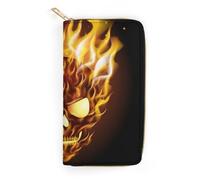 JiuPopular Cartera de cuero, calavera con llama, tamaño pequeño y gran capacidad, fácil de transportar, Estilo:, 19.7x10.5cm, Moderno