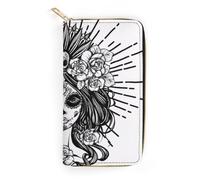 JiuPopular Cartera de cuero, calavera de Dia De Los Muertos, tamaño pequeño y gran capacidad, fácil de transportar, Estilo:, 19.7x10.5cm, Moderno