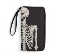 JiuPopular Cartera de cuero, calavera de esqueleto Rock and Roll, con cuerda, tamaño pequeño y gran capacidad, fácil de transportar