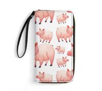 JiuPopular Cartera de cuero, cerezo de montaña Fuji en Japón, con cuerda, tamaño pequeño y gran capacidad, fácil de transportar, Cerdo de granja de dibujos animados rosa, 19.7x10.5cm, Moderno