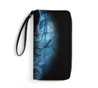 JiuPopular Cartera de cuero, con texto en inglés "I Love Volleyball", con cuerda, tamaño pequeño y gran capacidad, fácil de transportar, Lobo de ojos verdes, 19.7x10.5cm, Moderno