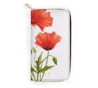 JiuPopular Cartera de cuero, conejillo de indias, tamaño pequeño y gran capacidad, fácil de transportar, Amapola roja, 19.7x10.5cm, Moderno