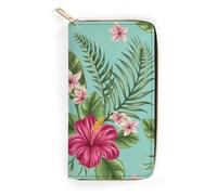 JiuPopular Cartera de cuero, cuervo de calavera de Halloween, tamaño pequeño y gran capacidad, fácil de transportar, Hojas tropicales hawaianas, 19.7x10.5cm, Moderno