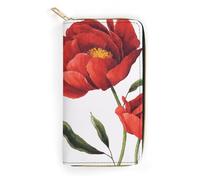 JiuPopular Cartera de cuero, cuervo de calavera de Halloween, tamaño pequeño y gran capacidad, fácil de transportar, Flores de amapola roja, 19.7x10.5cm, Moderno