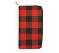 JiuPopular Cartera de cuero, cuervo de calavera de Halloween, tamaño pequeño y gran capacidad, fácil de transportar, Cuadros rojos y negros, 19.7x10.5cm, Moderno