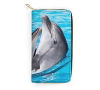 JiuPopular Cartera de cuero, delfines juguetones, tamaño pequeño y gran capacidad, fácil de transportar, Estilo:, 19.7x10.5cm, Moderno