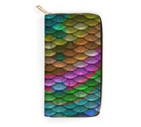 JiuPopular Cartera de cuero, escamas de pez arcoíris, tamaño pequeño y gran capacidad, fácil de transportar, Estilo:, 19.7x10.5cm, Moderno