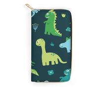 JiuPopular Cartera de cuero, fondo azul con dinosaurios, tamaño pequeño y gran capacidad, fácil de transportar, Estilo:, 19.7x10.5cm, Moderno