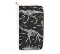 JiuPopular Cartera de cuero, lindo perro carlino, tamaño pequeño y gran capacidad, fácil de transportar, Dinosaurio negro, 19.7x10.5cm, Moderno