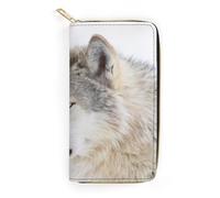 JiuPopular Cartera de cuero, lobo marrón, tamaño pequeño y gran capacidad, fácil de transportar, Estilo:, 19.7x10.5cm, Moderno