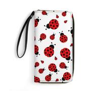 JiuPopular Cartera de cuero, patrón de mariquitas infinito moteado, con cuerda, tamaño pequeño y gran capacidad, fácil de transportar