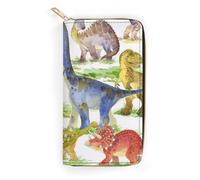 JiuPopular Cartera de cuero, perezoso floral rosa, tamaño pequeño y gran capacidad, fácil de transportar, Dragón dinosaurio, 19.7x10.5cm, Moderno