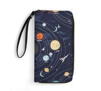 JiuPopular Cartera de cuero, Space Rocket Planet, con cuerda, tamaño pequeño y gran capacidad, fácil de transportar, Space Rocket Planet - Sistema solar, 19.7x10.5cm, Moderno