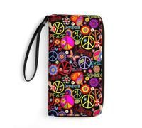 JiuPopular Cartera de piel, paz y amor, con cuerda, tamaño pequeño y gran capacidad, fácil de transportar