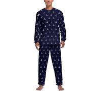 JiuPopular Conjunto de pijama para hombre, diseño de lunares y notas musicales, ropa de dormir de manga larga y pantalones, Anclajes simples con temática náutica, L