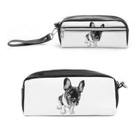 JiuPopular Estuche de cuero, bolsa de papelería de bulldog francés utilizado como estuche para lápices para oficina y escuela, bolsa de viaje de negocios o caja de herramientas pequeña, bolsa de
