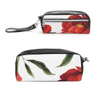 JiuPopular Estuche de cuero para lápices, bolsa de papelería con flores de amapola roja utilizada como estuche para lápices para oficina y escuela, bolsa de viaje de negocios o caja de herramientas