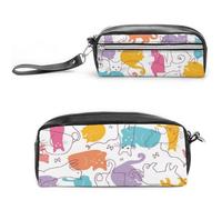 JiuPopular Estuche de cuero para lápices, bolsa de papelería de gato de hilo utilizado como estuche para oficina y escuela, bolsa de viaje de negocios o caja de herramientas pequeña, bolsa de