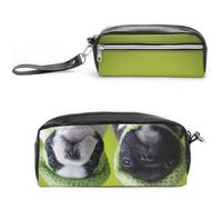 JiuPopular Estuche de cuero para lápices, bulldog francés con sombrero de rana, bolsa de papelería utilizada como estuche para lápices para oficina y escuela, bolsa de viaje de negocios o caja de