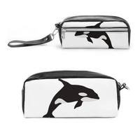 JiuPopular Estuche de cuero para lápices, diseño de ballena asesina, bolsa de papelería utilizada como estuche para lápices para oficina y escuela, bolsa de viaje de negocios o caja de herramientas
