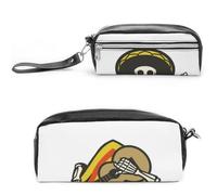 JiuPopular Estuche de cuero para lápices, diseño de calavera de guitarra mexicana, bolsa de papelería utilizada como estuche para lápices para oficina y escuela, bolsa de viaje de negocios o caja de