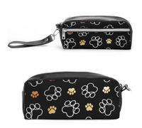 JiuPopular Estuche de cuero para lápices, estampado de huellas de perro, bolsa de papelería utilizada como estuche para lápices para oficina y escuela, bolsa de viaje de negocios o caja de