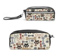 JiuPopular Estuche de cuero para lápices, huellas de huesos, bolsa de papelería utilizada como estuche para lápices para oficina y escuela, bolsa de viaje de negocios o caja de herramientas pequeña