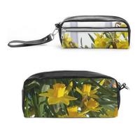 JiuPopular Estuche de cuero para lápices, ramo de narcisos, bolsa de papelería utilizada como estuche para lápices para oficina y escuela, bolsa de viaje de negocios o caja de herramientas pequeña