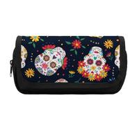 JiuPopular Estuche de doble capa, bolsa de papelería de calavera de azúcar mexicana utilizada como estuche para lápices para oficina y escuela, bolsa de viaje de negocios o caja de herramientas