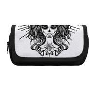 JiuPopular Estuche de doble capa, bolsa de papelería de calavera de Dia De Los Muertos, se utiliza como estuche para la oficina y la escuela, bolsa de viaje de negocios o caja de herramientas pequeña