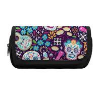 JiuPopular Estuche de doble capa, bolsa de papelería mexicana Dia De Muertosutilizada como estuche para lápices para oficina y escuela, bolsa de viaje de negocios o caja de herramientas pequeña, bolsa