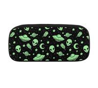 JiuPopular Estuche de poliuretano, bolsa de papelería verde con diseño de luna alienígena utilizada como estuche para oficina y escuela, bolsa de viaje de negocios o pequeña caja de herramientas