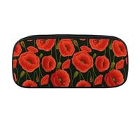 JiuPopular Estuche de poliuretano, diseño de flores de amapola roja, bolsa de papelería utilizada como estuche para lápices para oficina y escuela, bolsa de viaje de negocios o caja de herramientas