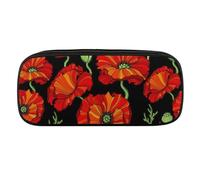 JiuPopular Estuche de poliuretano, diseño de flores de amapola roja, bolsa de papelería utilizada como estuche para lápices para oficina y escuela, bolsa de viaje de negocios o caja de herramientas