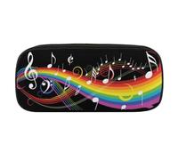JiuPopular Estuche de poliuretano para lápices, notas musicales de arco iris, bolsa de papelería utilizada como estuche para lápices para oficina y escuela, bolsa de viaje de negocios o caja de
