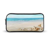 JiuPopular Estuche para lápices, bolsa de papelería con diseño de estrella de mar y mar en la playa, se utiliza como estuche para la oficina y la escuela, bolsa de viaje de negocios o caja de