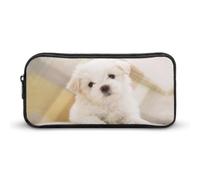 JiuPopular Estuche para lápices, bonito bolso de papelería de perro maltés utilizado como estuche para la oficina y la escuela, bolsa de viaje de negocios o caja de herramientas pequeña, bolsa de