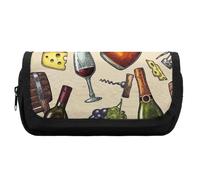 JiuPopular Estuche para lápices de doble capa, estilo vintage, para botellas de vino y pomelo, bolsa de papelería utilizada como estuche para oficina y escuela, bolsa de viaje de negocios o caja de
